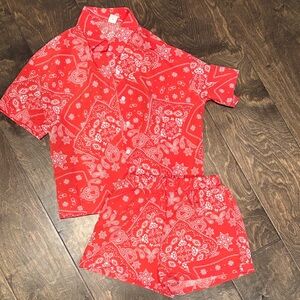 Red Paisley Short Sleeve Shirt and Shorts Set